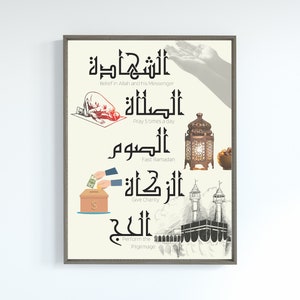 Five Pillars Of Islam Digital print | Islamic Homeschool Digital Art |  Muslim Wall Art