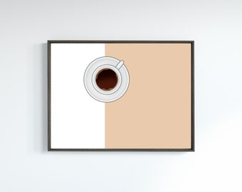 Minimal Coffee Digital Wall Art, Coffee art gifts, Coffee Bar Wall Decor, Neutral Modern Coffee Art with Bold Color