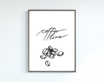 Minimal Coffee Digital Wall Art, Coffee shop wall decor, Coffee Bar Sign, Coffee Beans Line art, Coffee Station printable poster,