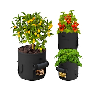 Premium 10-Gallon Fabric Grow Bags 3-packs or 5-packs with Drainage Holes, Handles, Harvest Window, Non-Toxic - Perfect for Healthy Plant