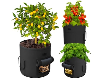 Premium 10-Gallon Fabric Grow Bags 3-packs or 5-packs with Drainage Holes, Handles, Harvest Window, Non-Toxic - Perfect for Healthy Plant
