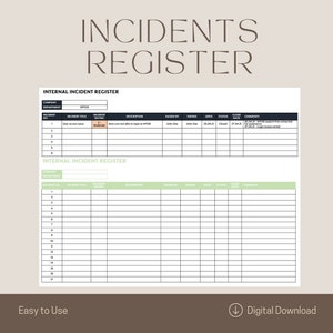 Comprehensive Internal Incidents Register Template | Editable Workplace Safety Log
