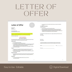 Modelo de carta de oferta de empleo / Profesional / Documento de MS Word editable