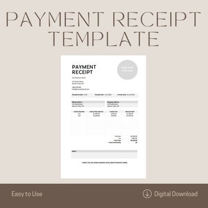 Editable Payment Receipt Template | Editable & Professional Design | Digital Download