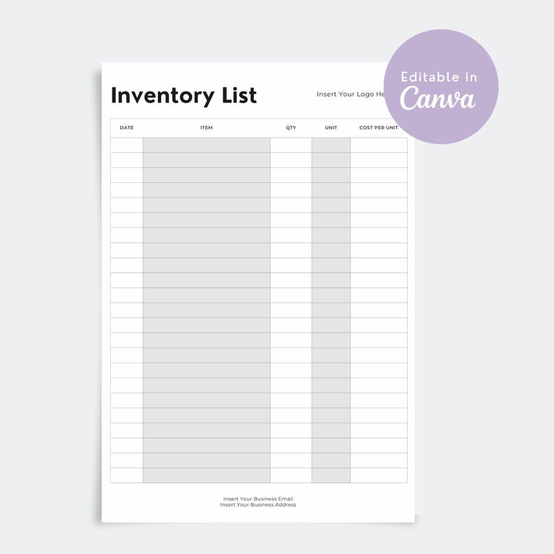 Editable Inventory List Template | Digital Download - Etsy