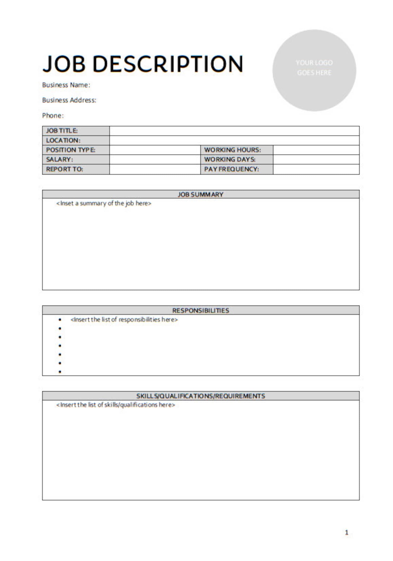 Sample Job Description Layouts Editable Job Description Template - Streamline Your Hiring Process - Etsy