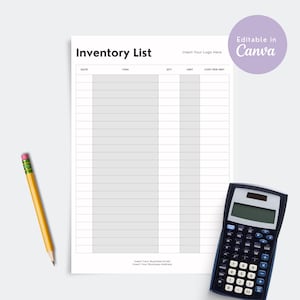 Editable Inventory List Template | Digital Download - Etsy