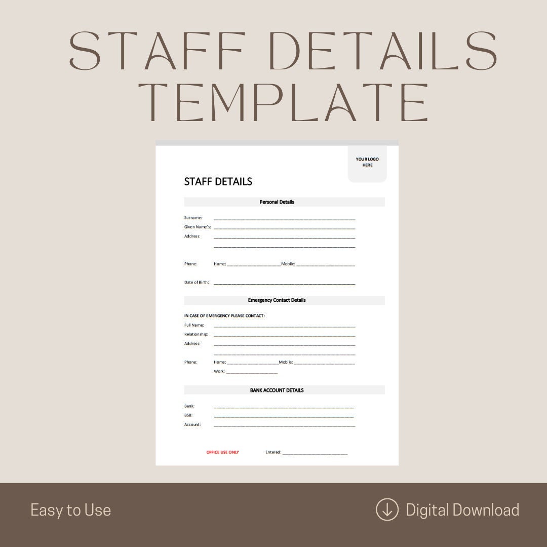 Staff Details Template - Etsy