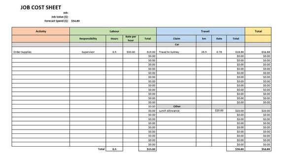 job costing excel template
