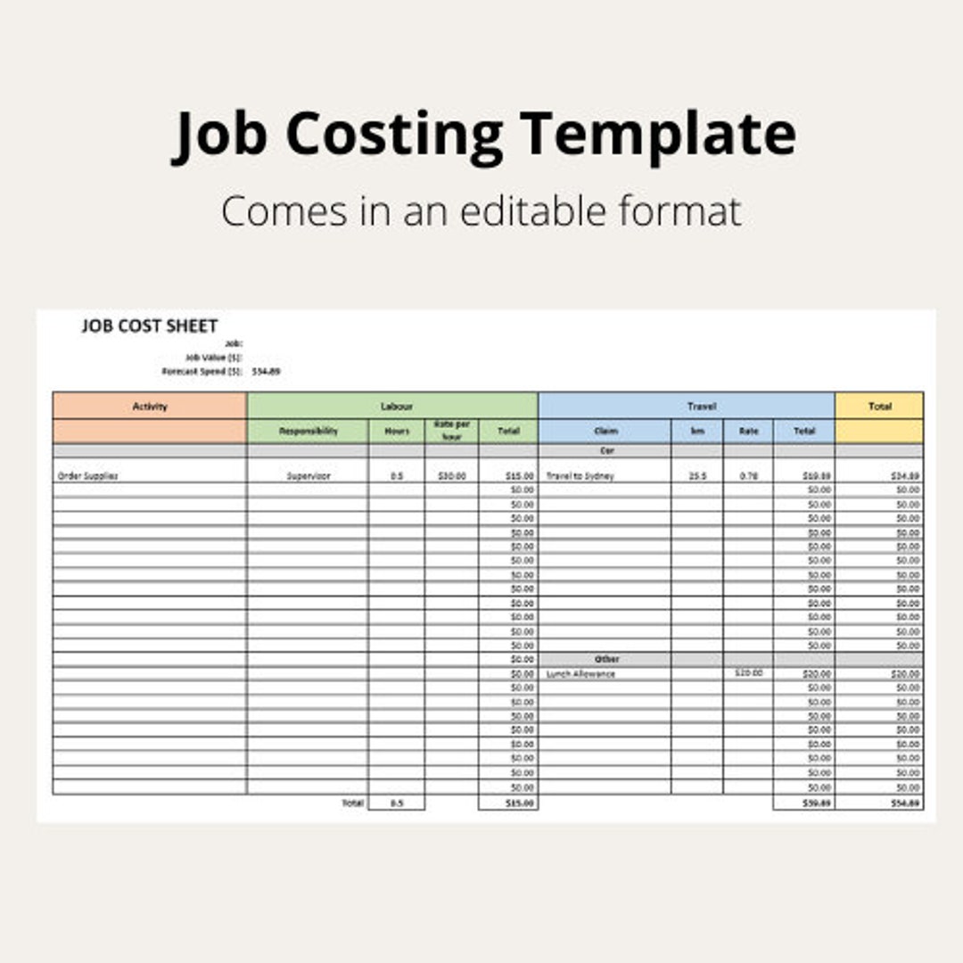 Job Costing Template Etsy Job Costing Template Etsy
