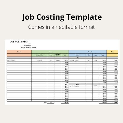 Job Costing Template Etsy