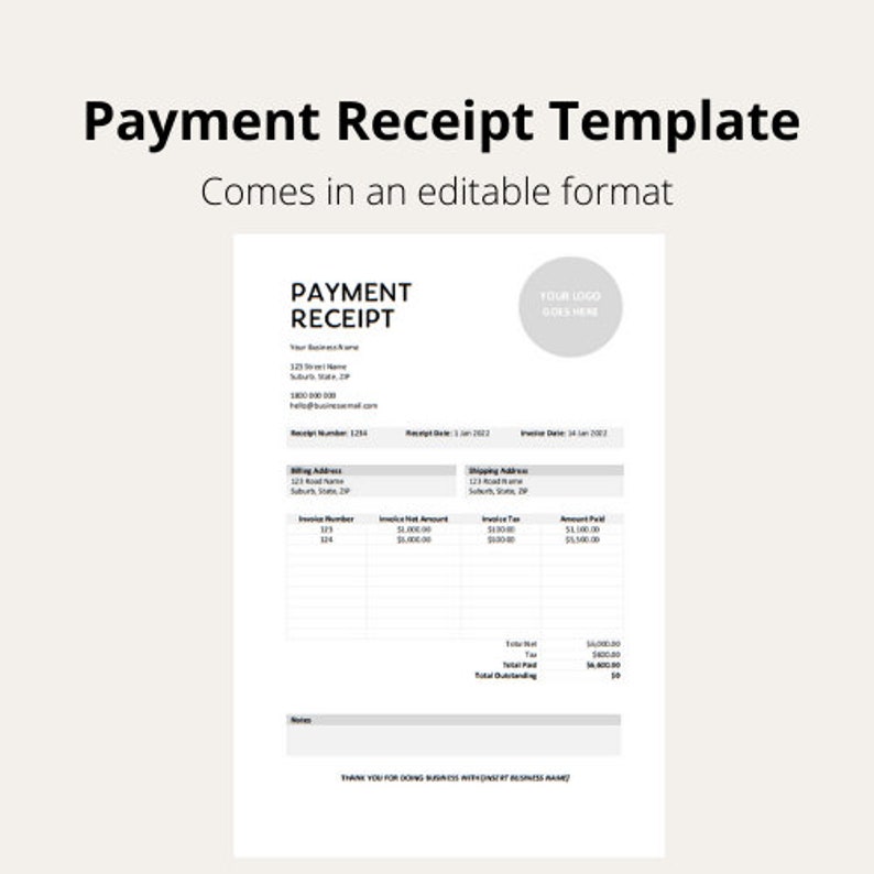 Editable Payment Receipt Template Etsy Australia