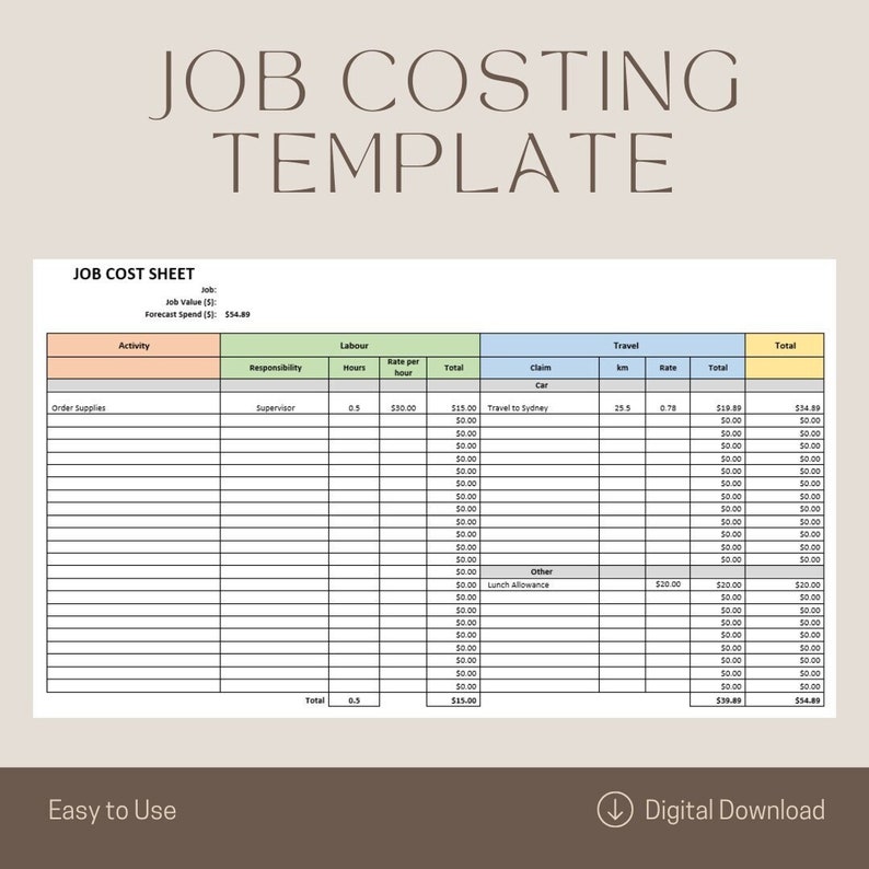 Job Costing Template Etsy Job Costing Template Etsy