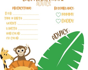 Safari Themed Baby Shower Prediction and Advice Cards