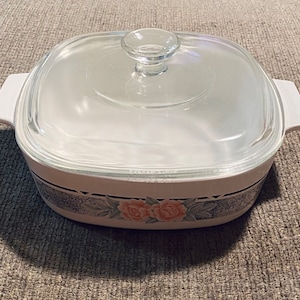 Corningware - Silk and Roses -  2 Liter Casserole Dish - A 2 B - With Pyrex Lid - A 9 C