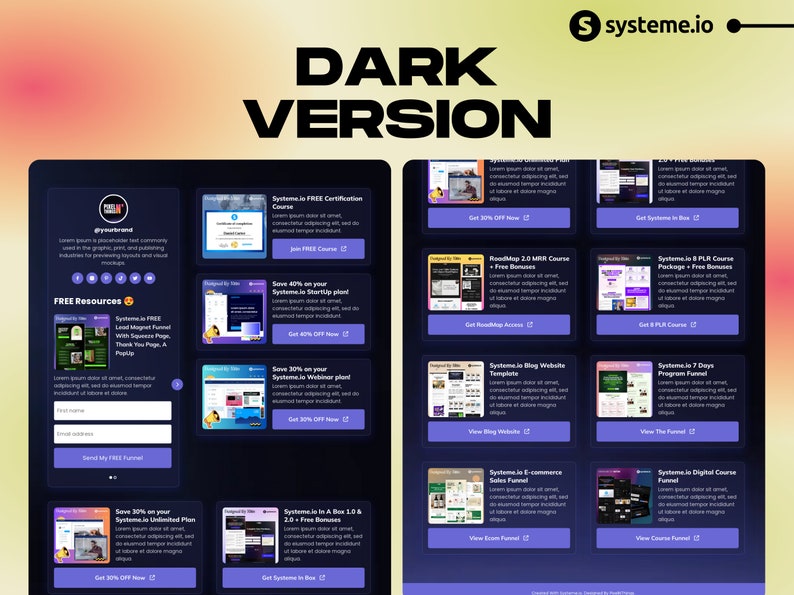 Systeme.io link-in-bio template - Dark & Light Version Mockup 2