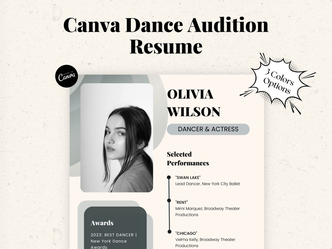 Dance Audition Resume Template for Canva 3 Page Resume, Includes Dance Audition Resume Template for Canva 3 Page Resume, Includes