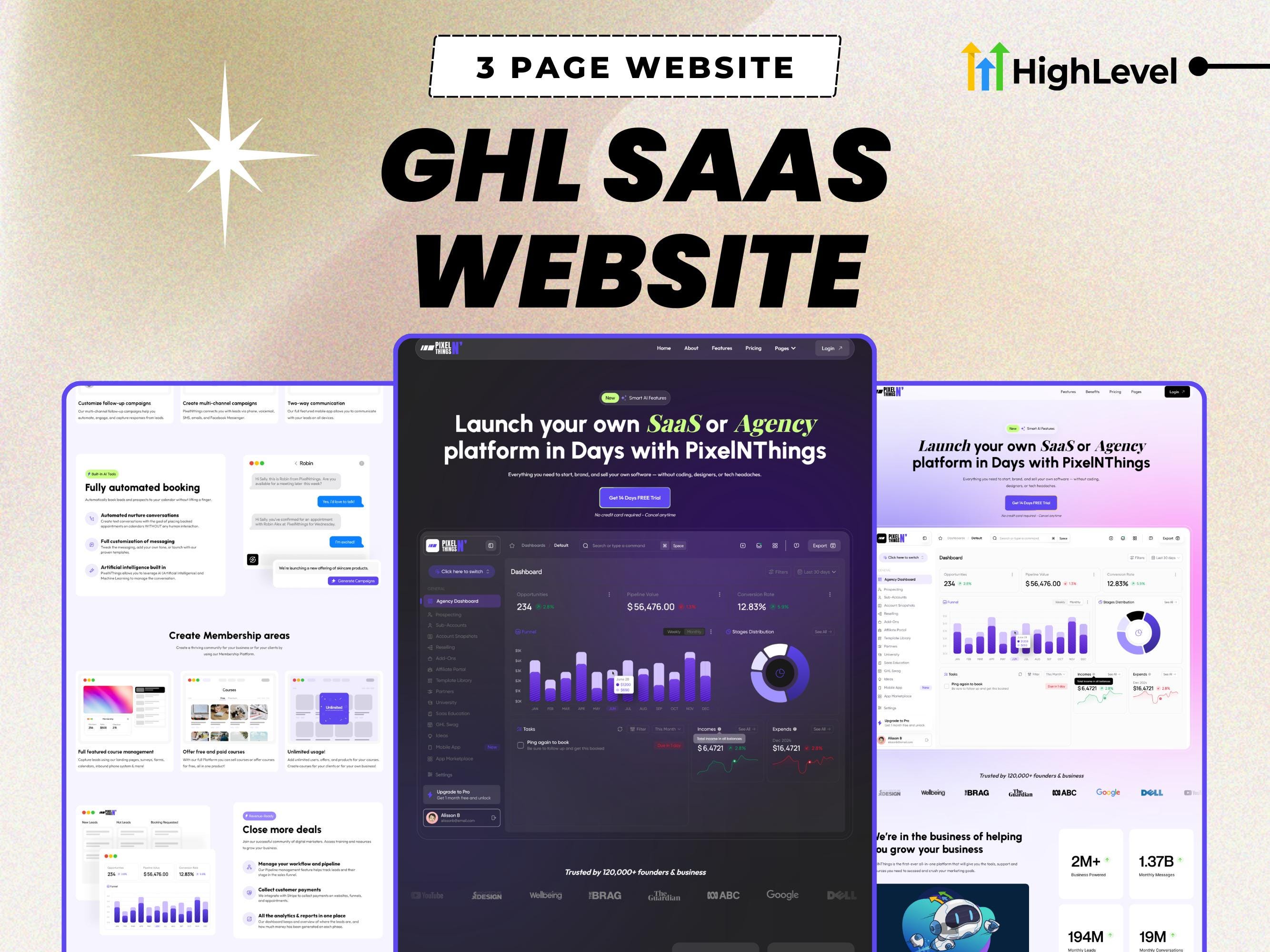 GoHighLevel SaaS Website Template: Agency-Grade GHL Launchpad (3-Page, Light/Dark) | Figma Graphics Included