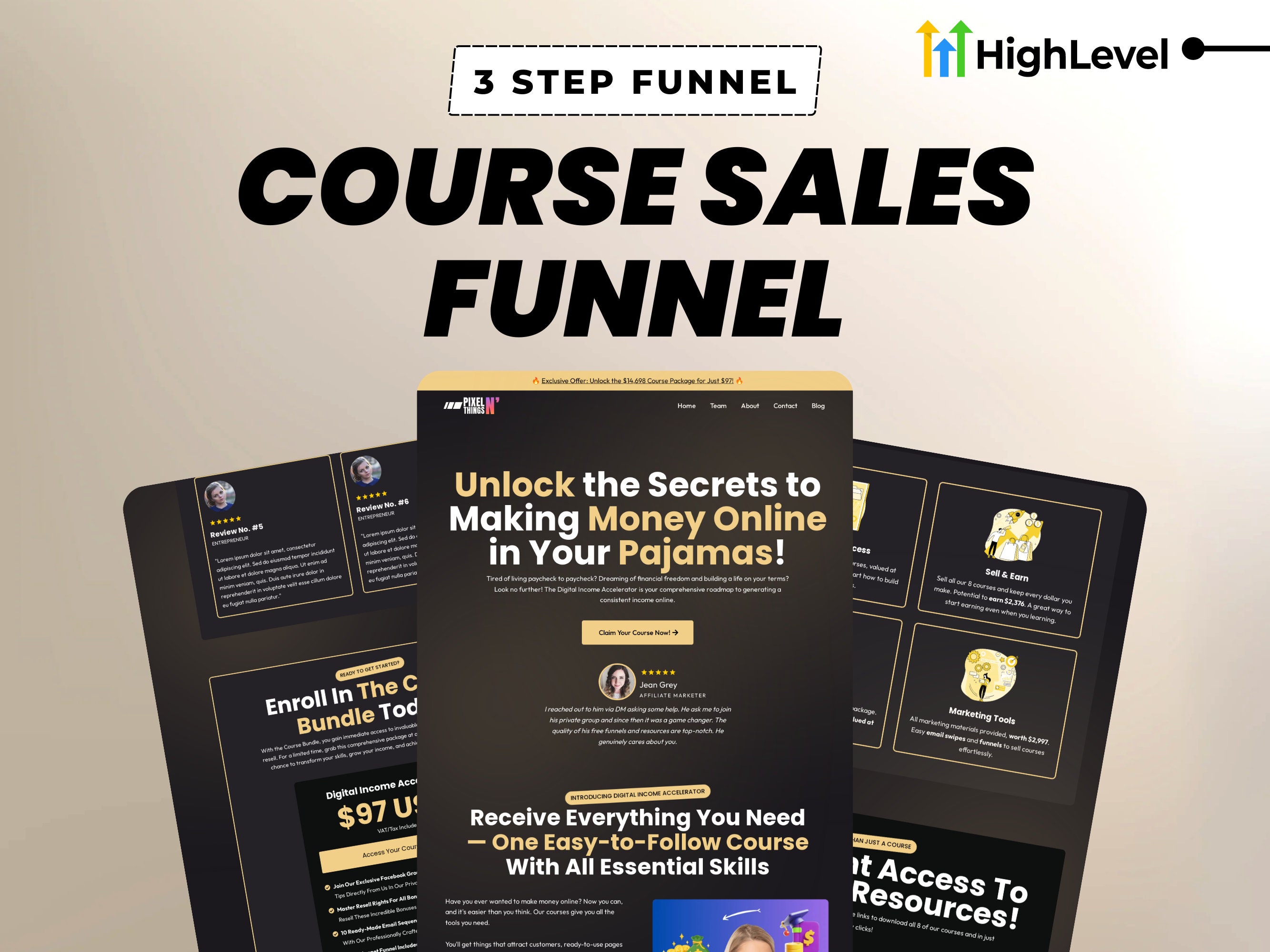 GoHighLevel Course Sales Funnel: Agency-Level GHL System (Dark and Light Version)