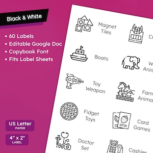 Toy Storage Labels B&W Letter - Toy Bin Organisation Editable Trofast Printable (Montessori, Pre-K, Classroom, Playroom Organization)