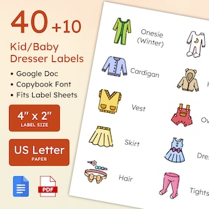 Baby-Kind-Kleidung Aufbewahrungsetiketten, Kommode Etiketten, Kleidung Organisation, bearbeitbar, druckbar