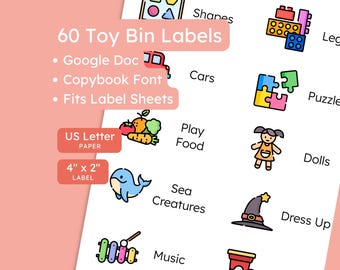 Toy Storage Labels Printable – Editable Montessori Bin Organization (Digital Download Letter size)