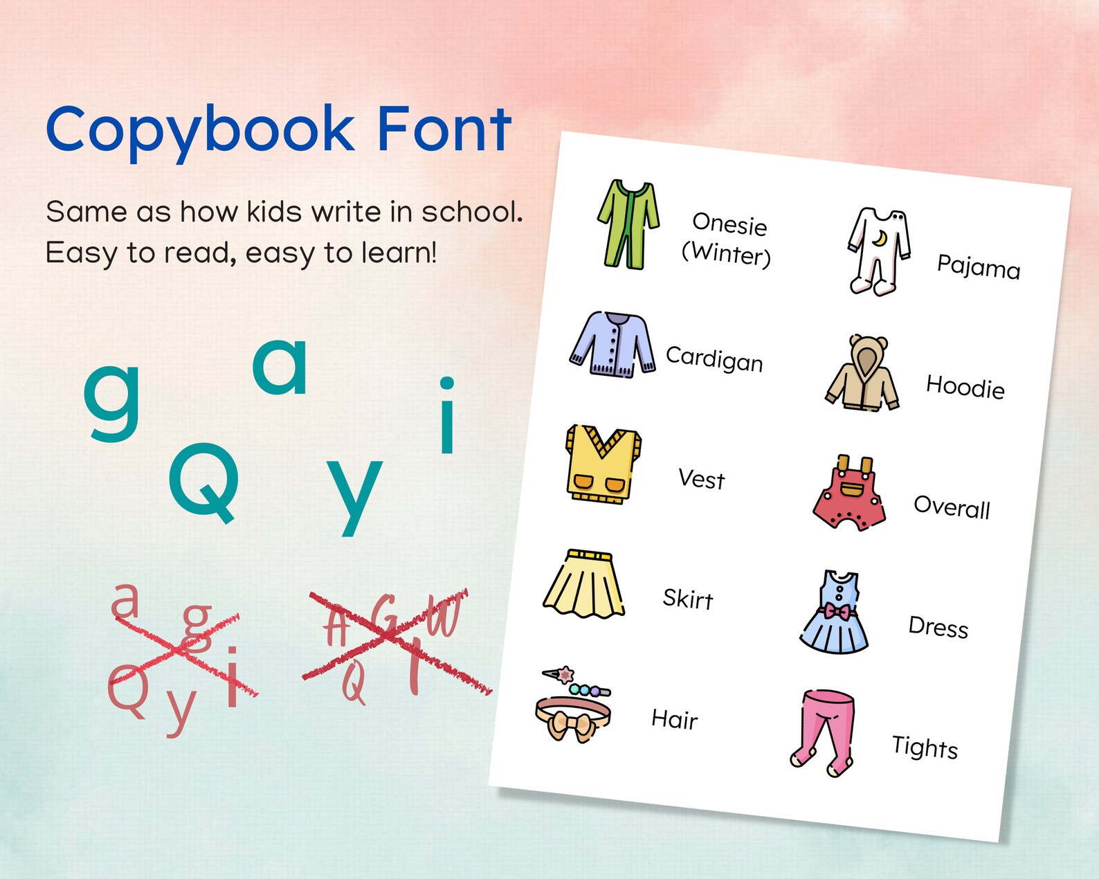 Kid Dresser Clothes Labels – Educational Copybook Font (digital ...