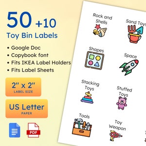 Toy Storage Square Labels, Letter Size, Toy Bin Labels, Toy Organisation, Editable, Printable