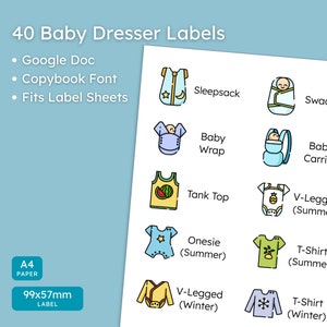 Baby Dresser Labels Editable Printable A4 - Nursery Drawer Labels for Baby Clothing Accessories, Kid Clothes Storage Labels, Organization