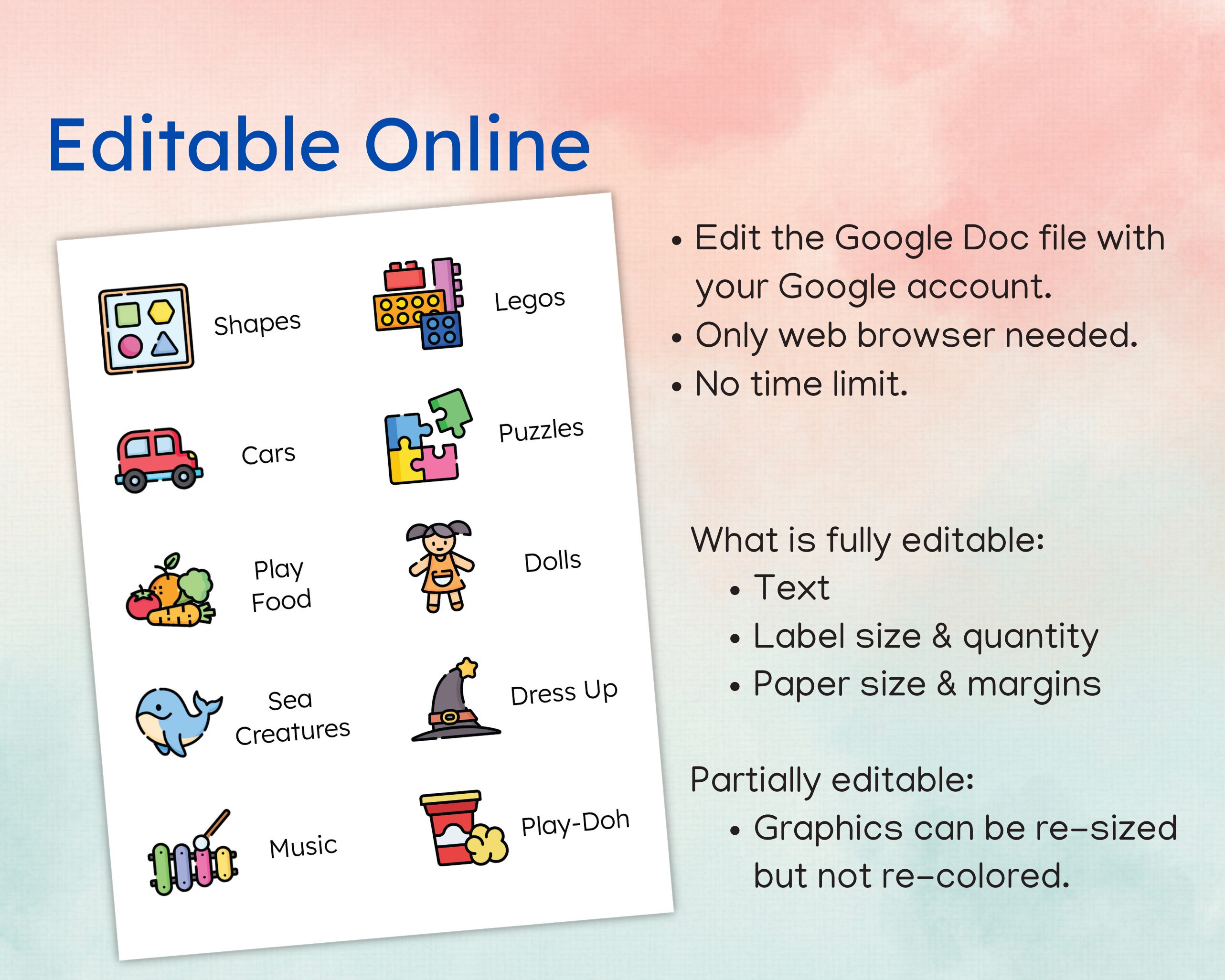 Printable Toy Bin Labels – Editable Organization (A4 Digital Download ...