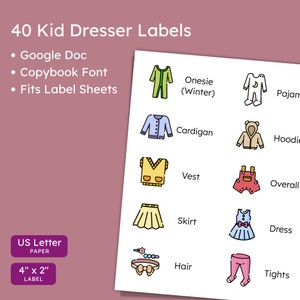 Kid Dresser Labels Editable Printable Letter - Nursery Drawer Labels for Baby Clothing Accessories, Kid Clothes Storage Labels, Organisation