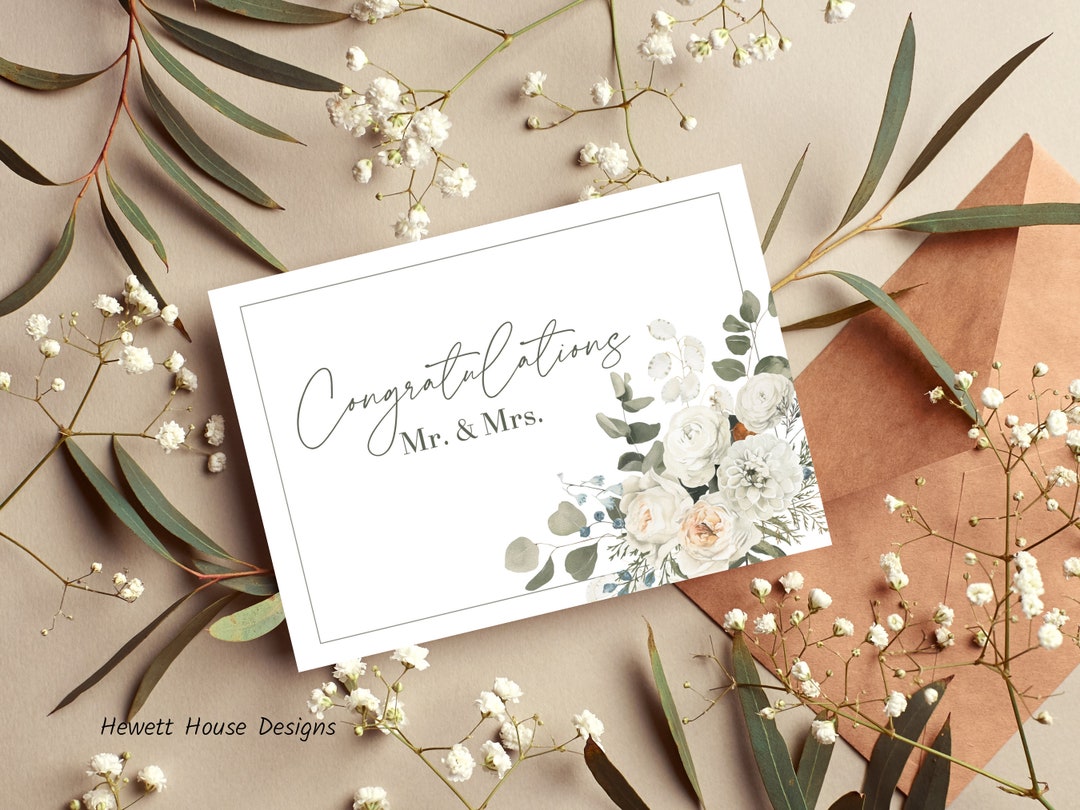 Mr and Mrs Wedding Card, Printable Wedding Card, Elegant Wedding Card ...