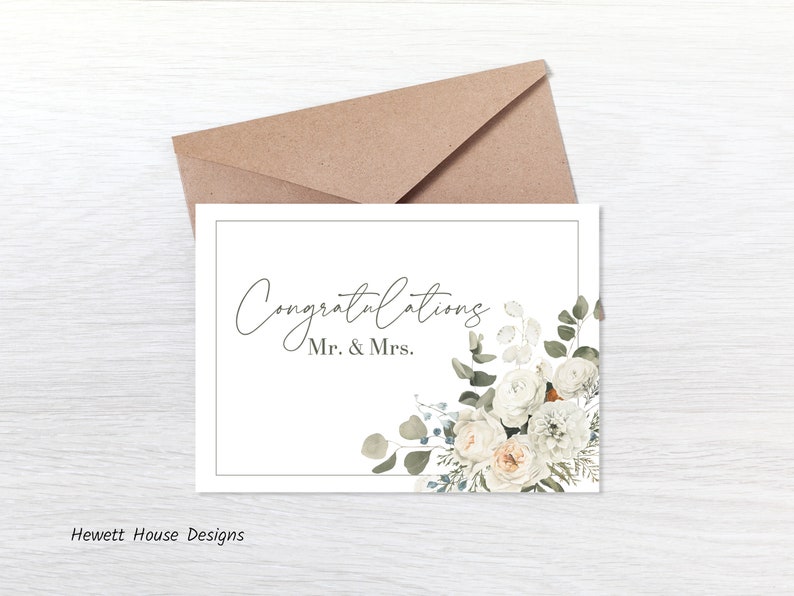 Mr and Mrs Wedding Card, Printable Wedding Card, Elegant Wedding Card ...