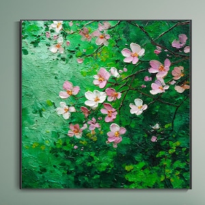 Pintura Al Óleo Árbol Flores Rosas 3D Pintada A Mano Arte De Pared Floral Grueso Lienzo Verde Vibrante Decor Salón Regalo Día De La Madre