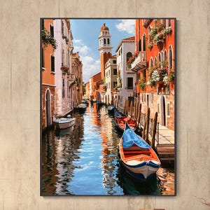 Pintura al óleo original del canal de Venecia decoración hogar lienzo paisaje mediterráneo regalo cumpleaños arte mural ciudad italiana