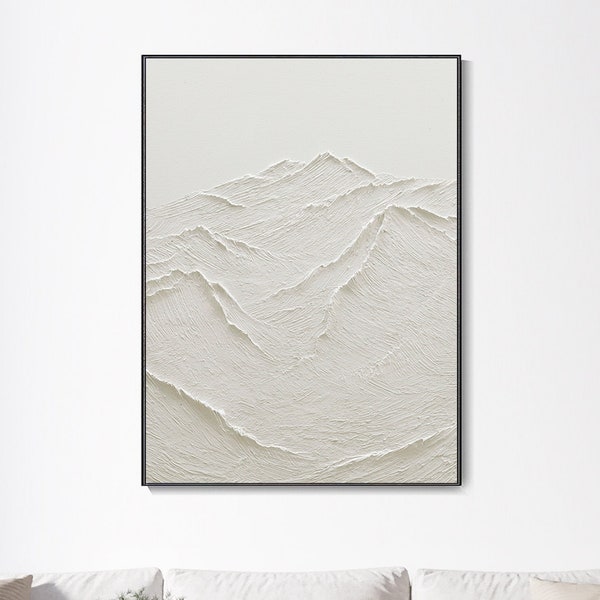 3D Berg Spachtel Malerei, original handgemalte weiße Textur Malerei Wabi-Sabi Landschaft Kunst Wandmalerei moderne minimalistische Wanddekor