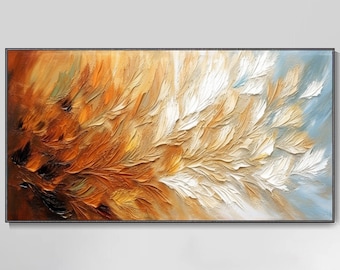 Original Hand Painted Oil Canvas Abstract Colorful Feathers Flower Theme Canvas Texture Wall Art Modern Minimalism Scenery Wall Decor Home