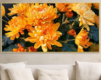 Handgemaltes Chrysanthemen Ölgemälde goldene Blumen Kunst Thanksgiving Geschenk Flur Deko originelle Pflanzen Wandkunst