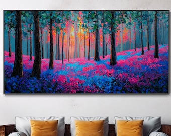 Impasto Bos Wilde Bloemen Olieverfschilderij Zonverlichte Boswandkunst Levendige Kleurrijke Bloemen Canvas Woonkamer Decor Inwijting Cadeau