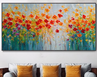 Vibrant Blossom Floral Art Spring 3D Original Colorful Floral Oil Painting Hand Textured Flower Wall Art Canvas Bedroom Deco Graduation Gift