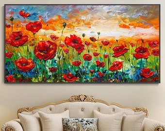 ポピー畑 - ヴィンセント・ヴァン・ゴッホの手描きの油絵の複製、赤い