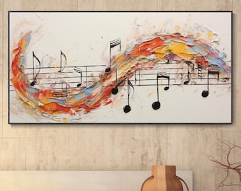 Abstract Music Oil Painting Notes Staff Creative Modern Art Home Decor Wall Canvas Musician Art Collection Original Hand Canvas Gallery Art