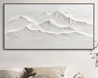 Peinture à l'huile épaisse sommets enneigés hiver paysage montagneux décoration moderne minimalisme nordique blanc art wabi-sabi œuvre