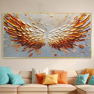 Golden Wing Original Oil Painting 3D Texture Angel Wing Painting Abstract Living Room Decor Canvas Artwork Boho Wall Decor Personalized Gift