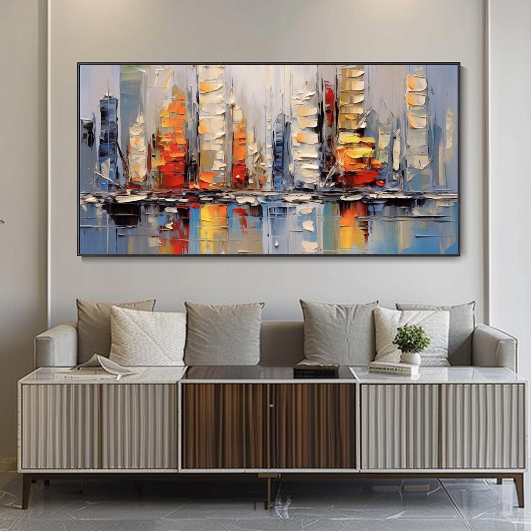 Modern Urban Artwork Cityscape Oil Painting 3D Canvas Textured Wall Art ...