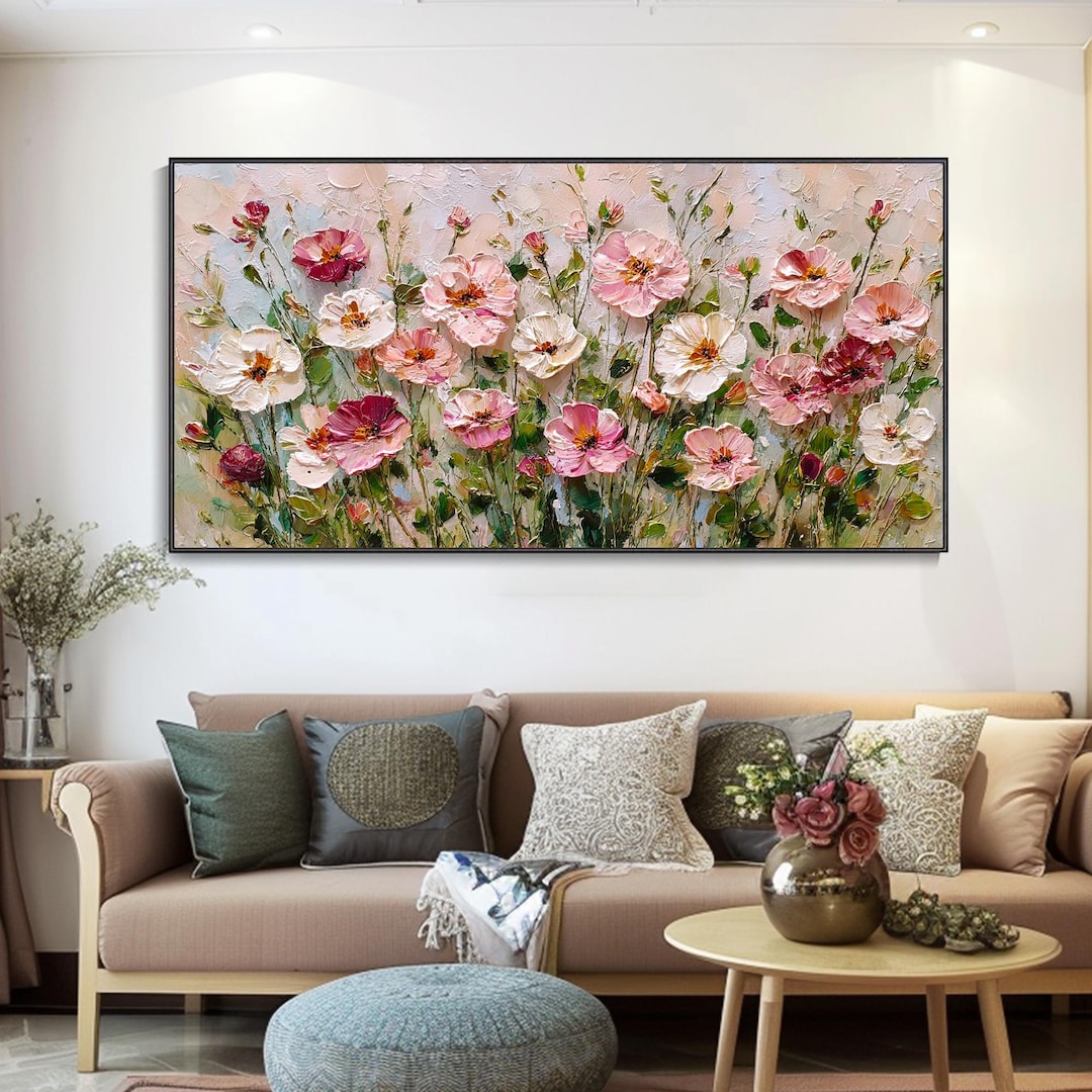 Original Impasto Pink Poppy Floral Oil Painting Hand Painted Textured ...