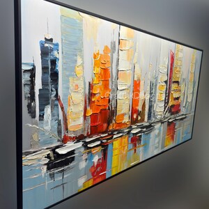 Modern Urban Artwork Cityscape Oil Painting 3D Canvas Textured Wall Art ...