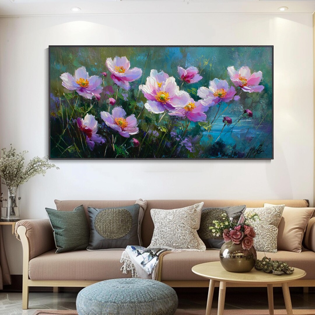 Artist Hand-painted 3D Original Flower Art Pink Flower Oil Painting ...
