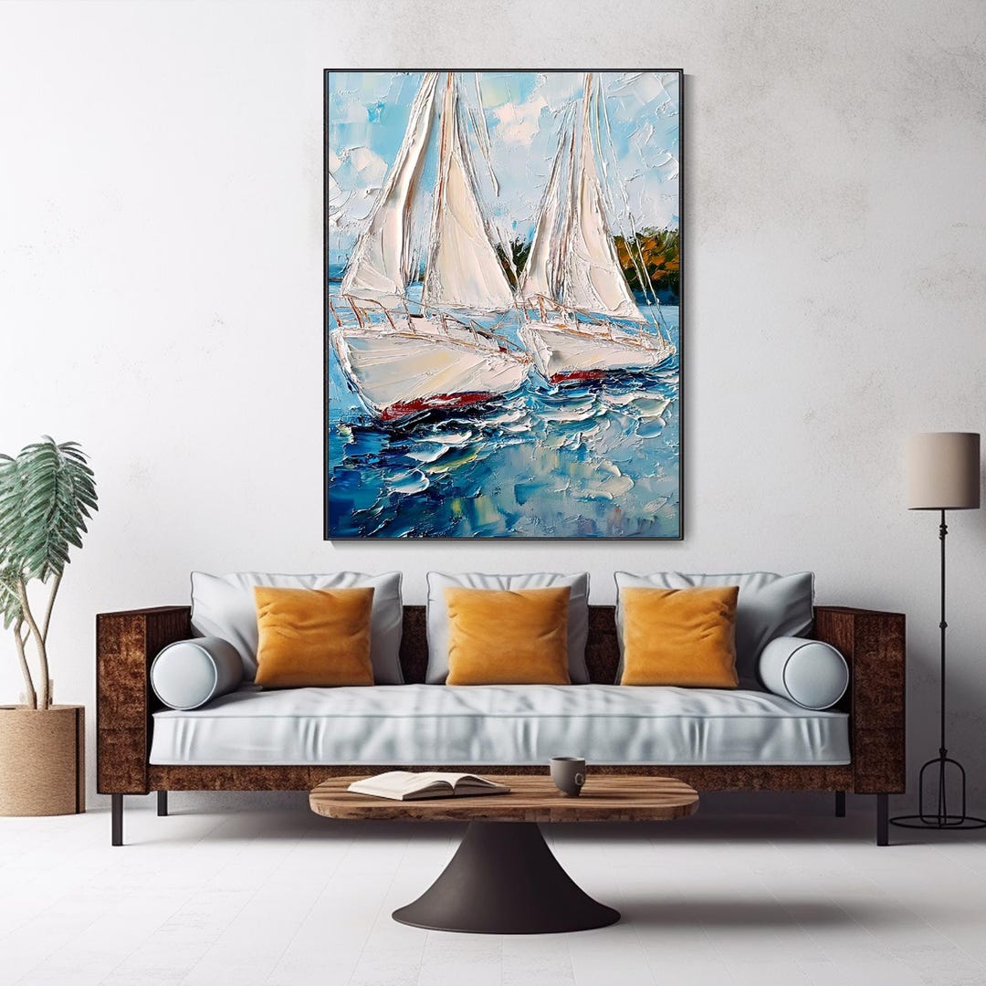 3D Sailboat Wall Painting Abstract Seascape Hand-painted Oil Painting Blue  Ocean Wave Home Decor Artwork Minimalist Living Room Bedroom Deco - Etsy ..., image size:1080x1080