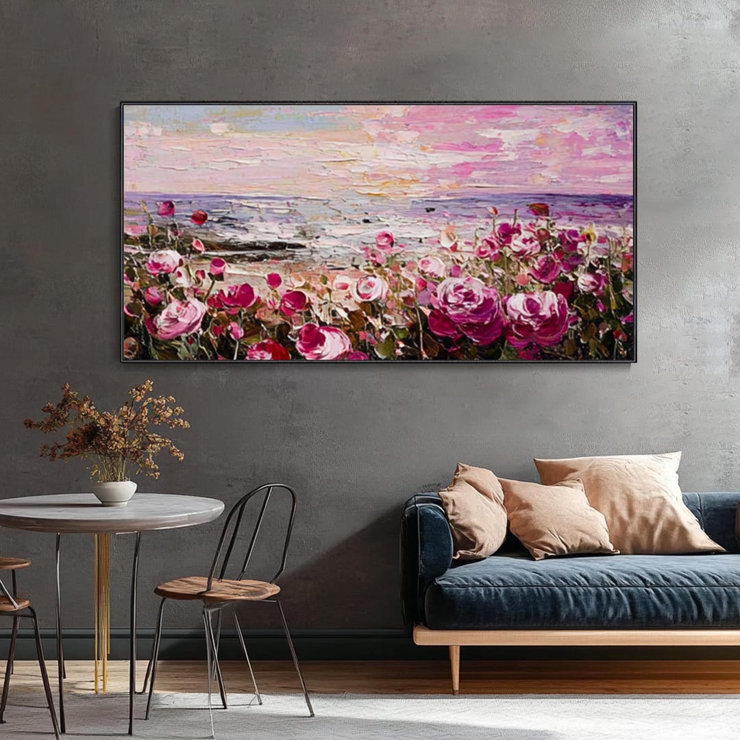 Abstract 3D Pink Rose Landscape Oil Painting Creative Floral Painting ...